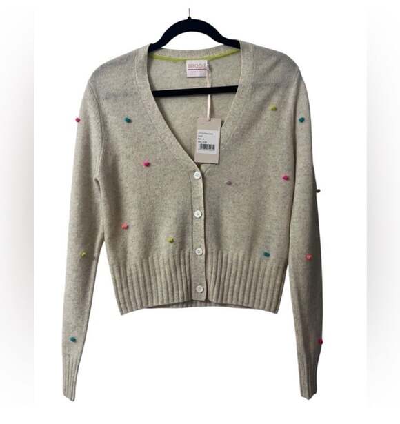 Cashmere Sweaters - Brodie 100% Pure Cashmere Pom Pom Quirky Cozy Chic Whimsical Luxury Cardigan- S